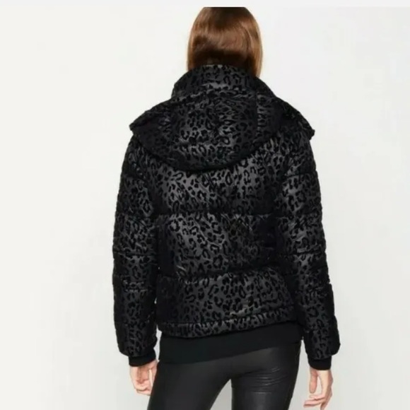 BCBG Generation Hooded Midweight Puffer Jacket Black/Leopard Color Sz, 𝗠 - Picture 3 of 4